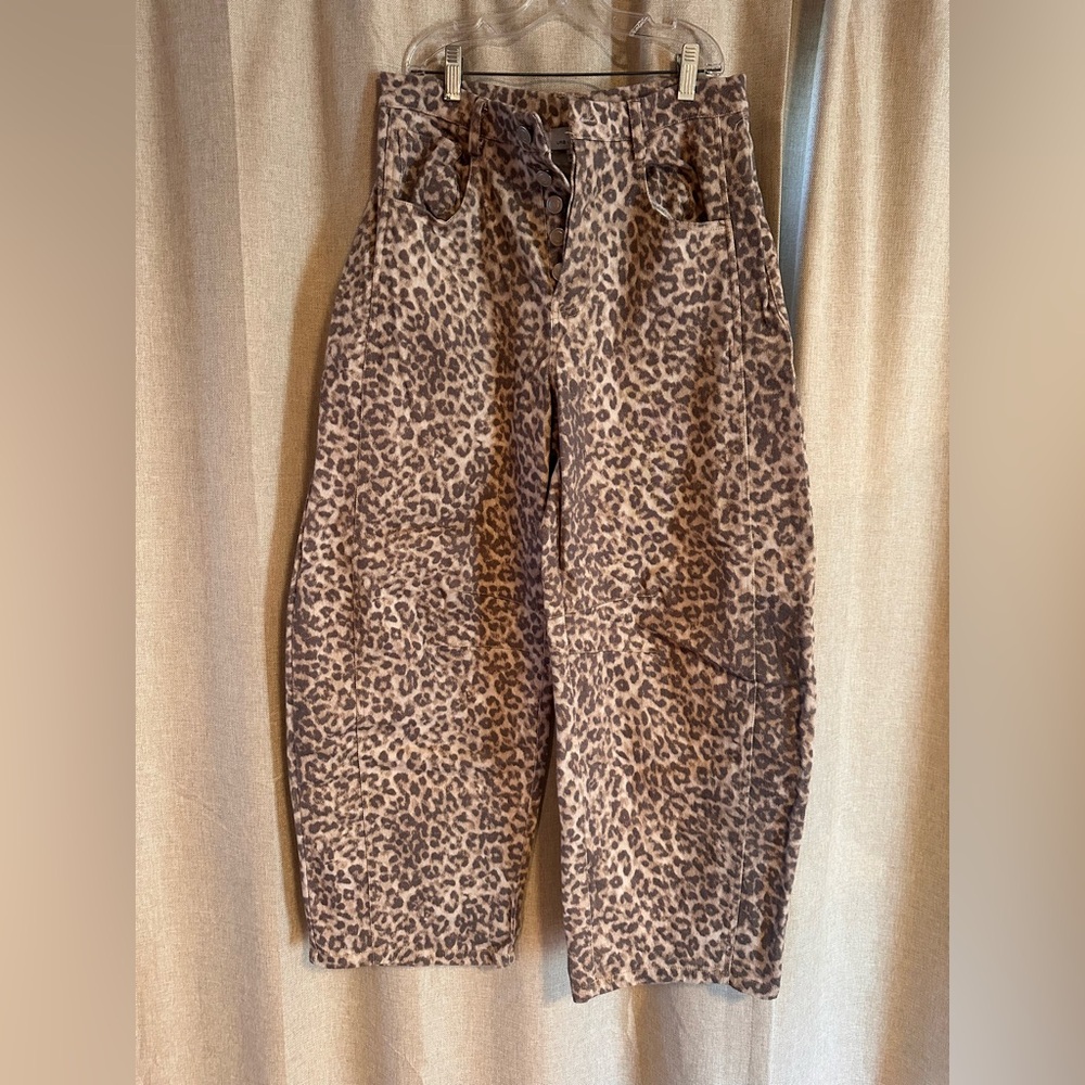 Cheetah print barrel jeans